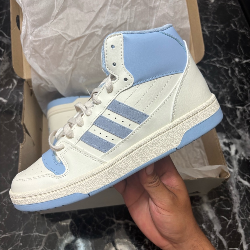 Adidas Womens Break Start Mid White and Light Blue High-Tops